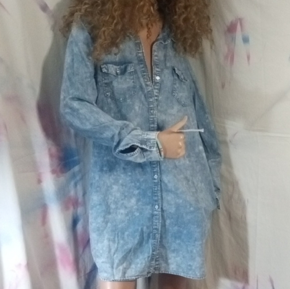 New Look Blue Long Sleeve Cuffed Collar Shirt Dress